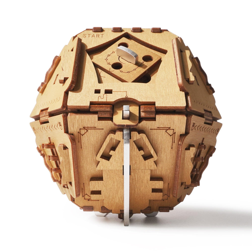 PUZZLE POTATO Philosopher's Stone puzzle box cover highlights metal accents for a premium look and feel.