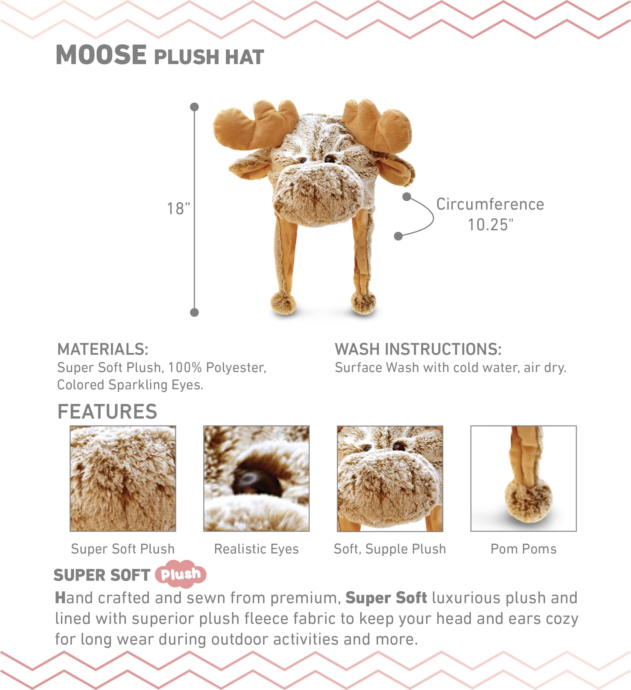 Puzzled DolliBu brown moose hat ear flaps for extra warmth and coziness