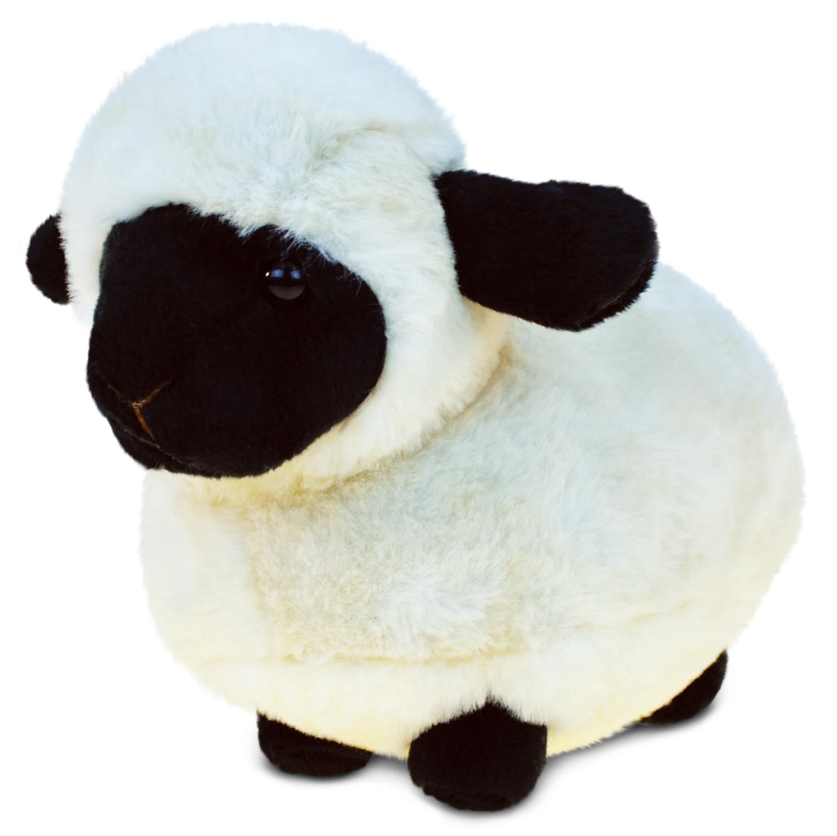 Puzzled DolliBu Valais Blacknose Sheep standing plush offers cozy hugs