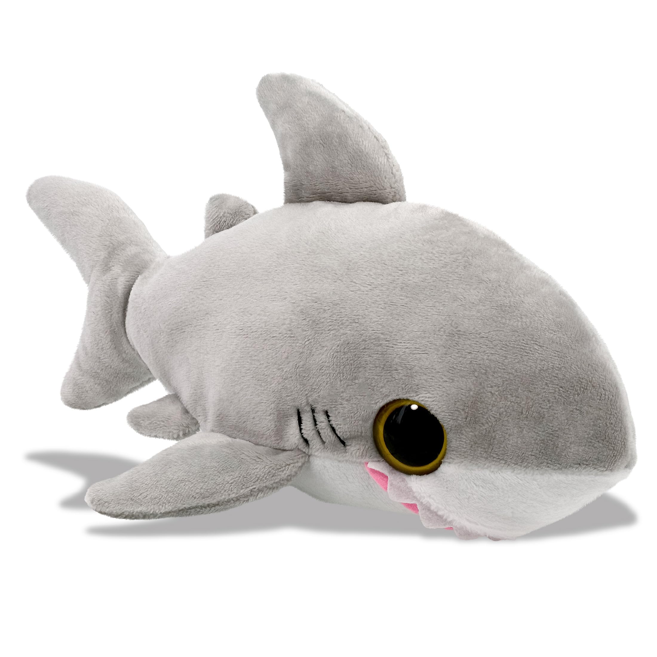 Puzzled plush shark big-eye 6in front view, ideal for cuddles and imaginative play.