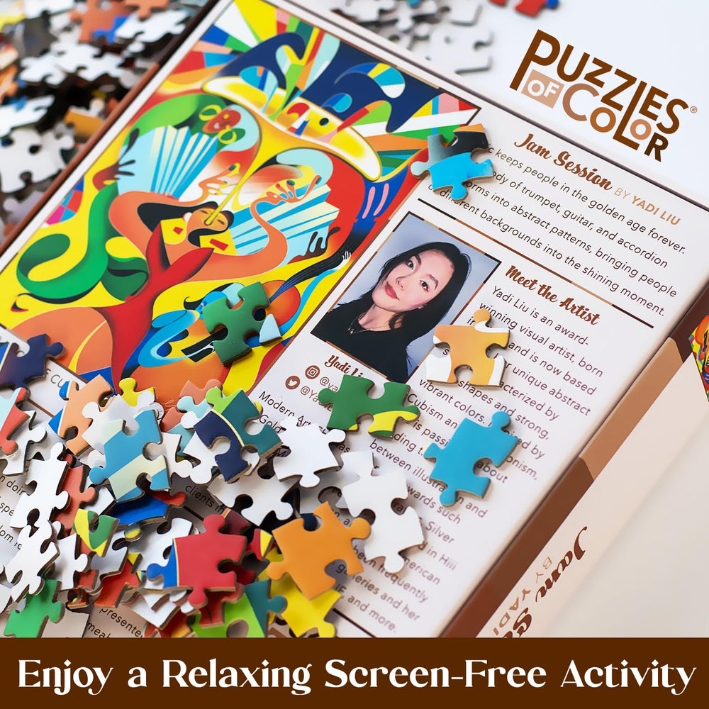 Puzzles Of Color Jam Session pieces are durable, precision-cut, resisting peeling for lasting fun.
