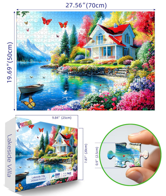 PuzzOne adult puzzle wall decor showcasing lakeside scenery for cozy living spaces.