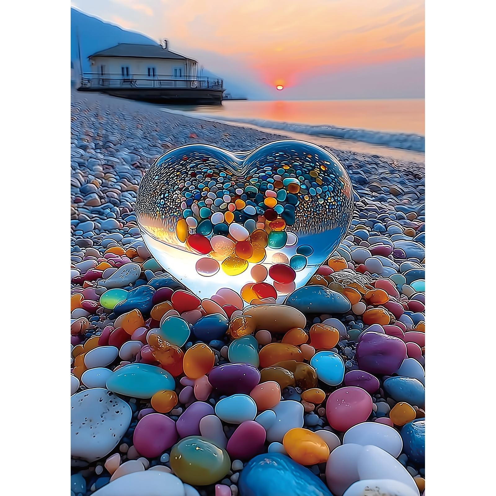 PuzzOne Beach Sunset Heart puzzle cover shows vibrant coastal colors for immersive puzzling.