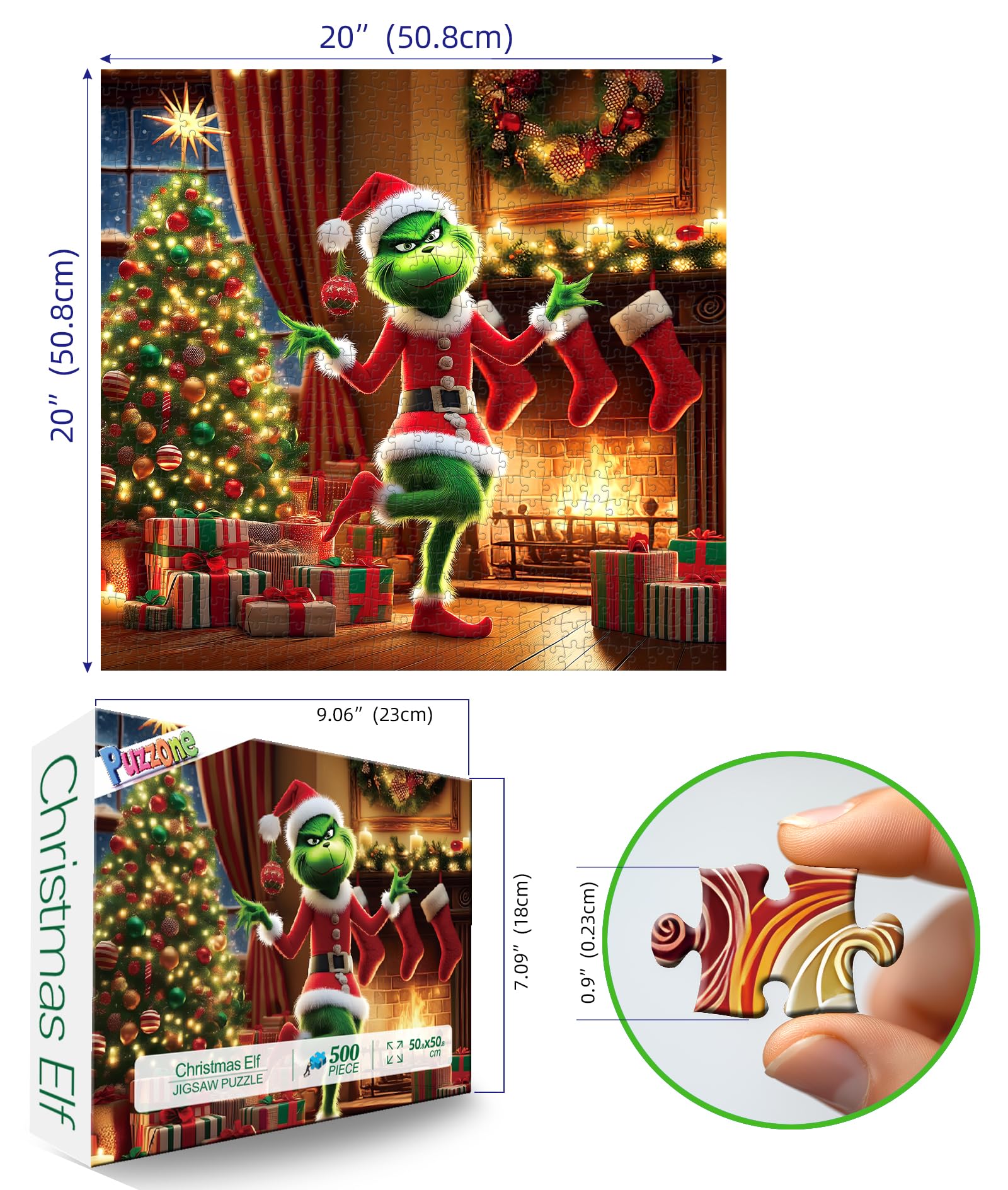 PuzzOne Christmas 500-piece puzzle fireplace offers relaxing focus and festive home display.