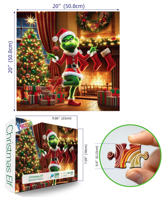 PuzzOne Christmas 500-piece puzzle fireplace offers relaxing focus and festive home display.