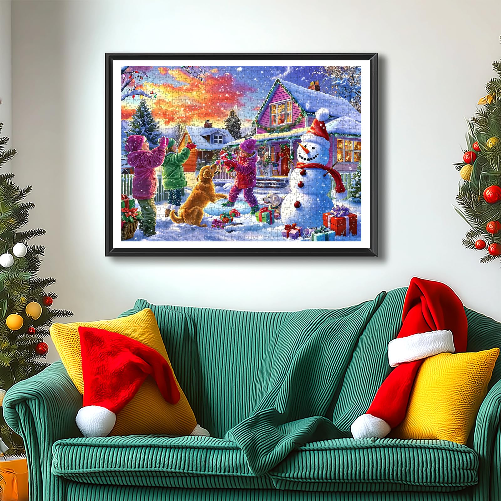 PuzzOne 1000-piece puzzle shows dogs playing in snow for festive bonding