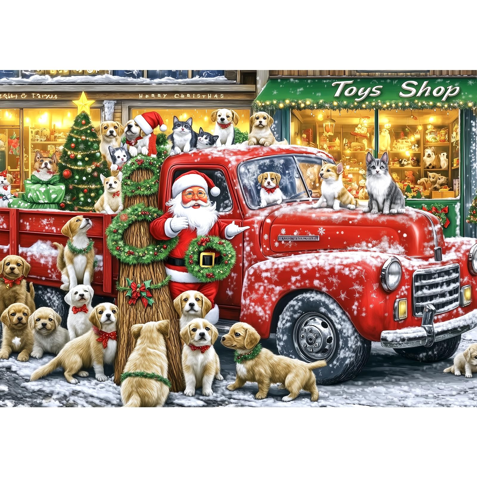 PuzzOne red-truck-and-dog puzzle image, perfect for shared family puzzling moments.