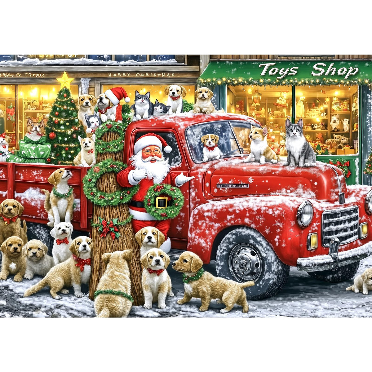 PuzzOne red-truck-and-dog puzzle image, perfect for shared family puzzling moments.