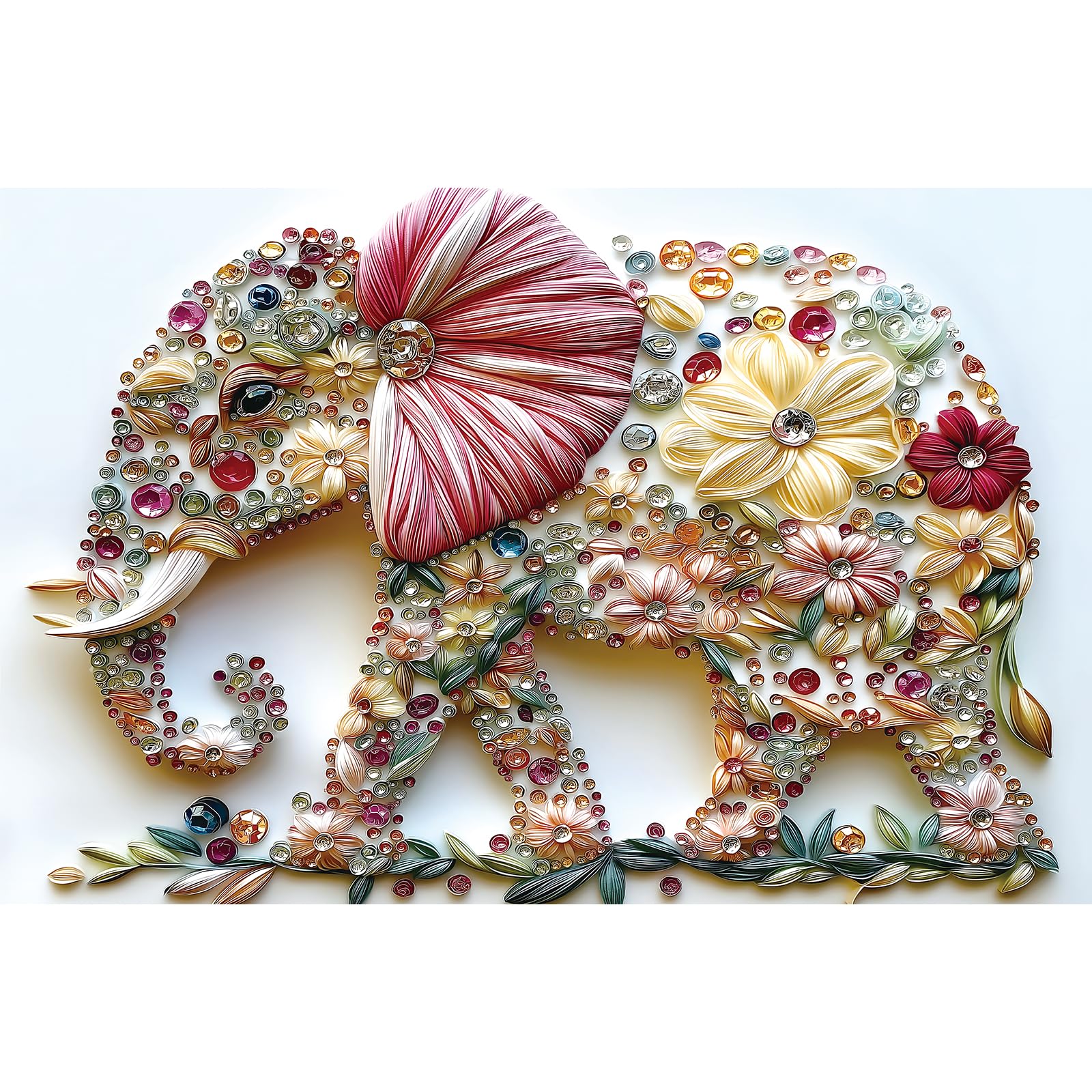 PuzzOne Elephant 300-piece puzzle shown as a display-worthy floral scene.