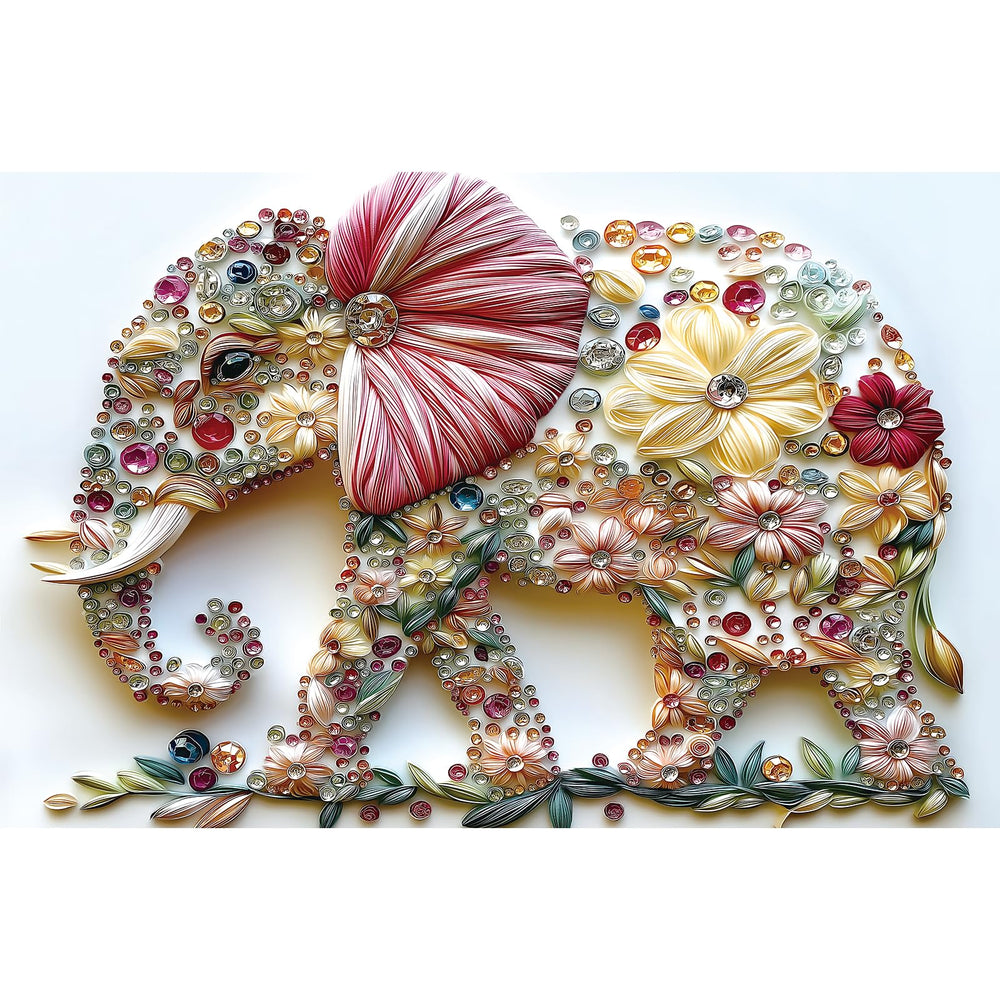 PuzzOne Elephant 300-piece puzzle shown as a display-worthy floral scene.