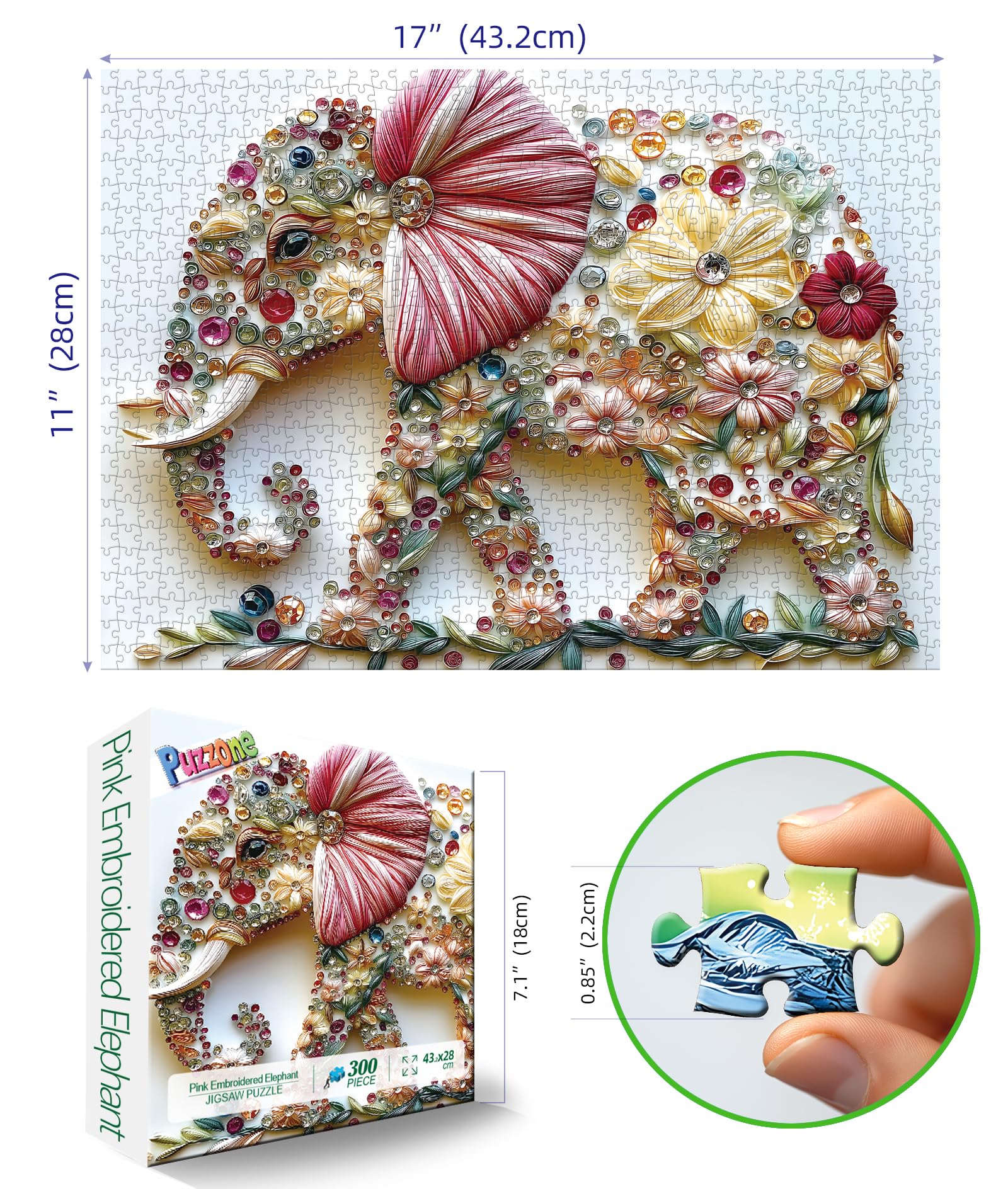 PuzzOne Elephant 3D floral design puzzle pieces fit snugly for a satisfying build.