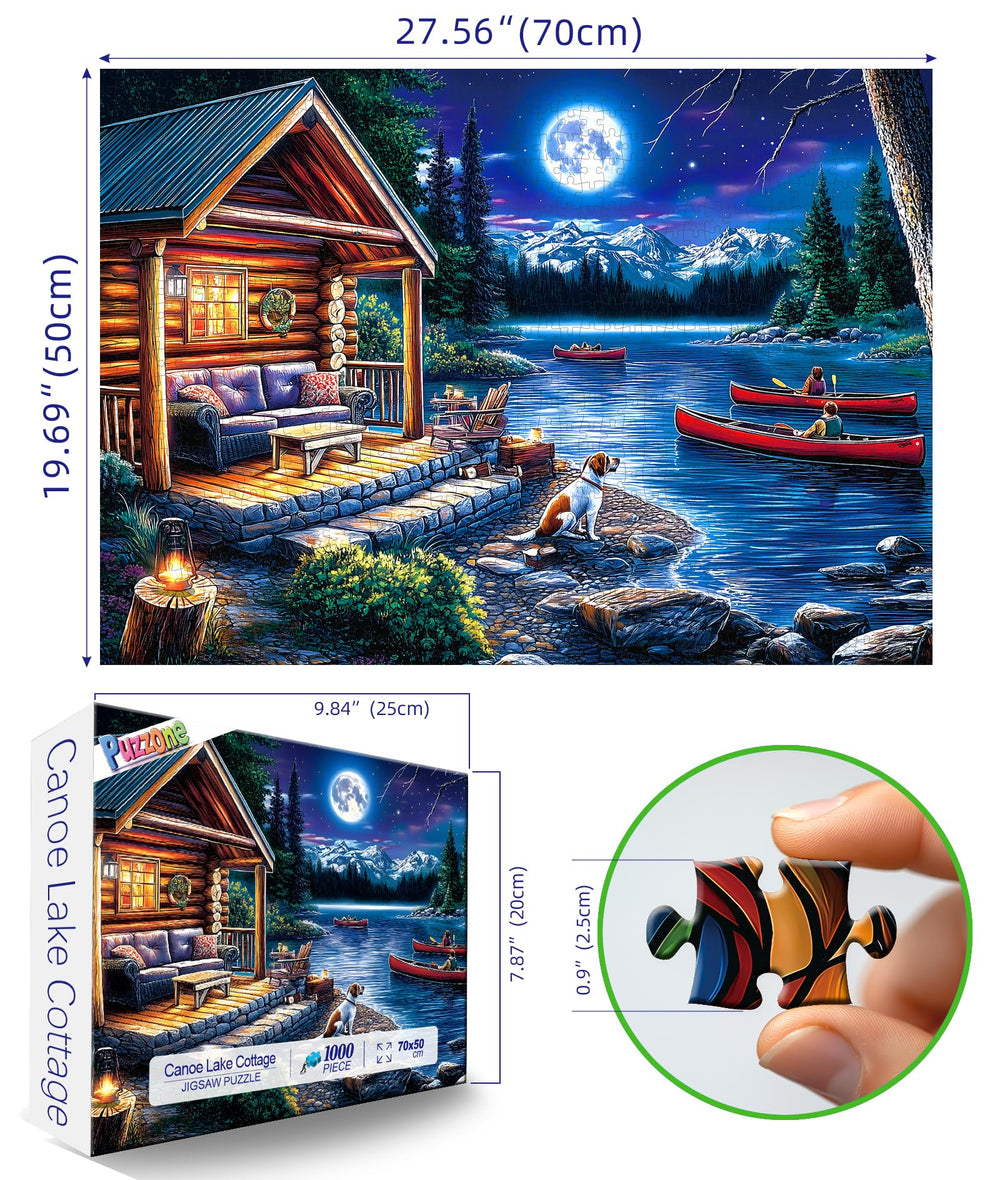 PuzzOne lake moonlight cottage scene suitable for wall display after finishing