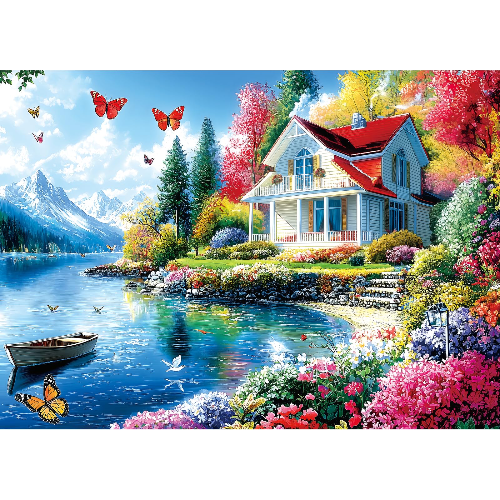 PuzzOne lakeside villa 1000-piece puzzle for relaxing family night.