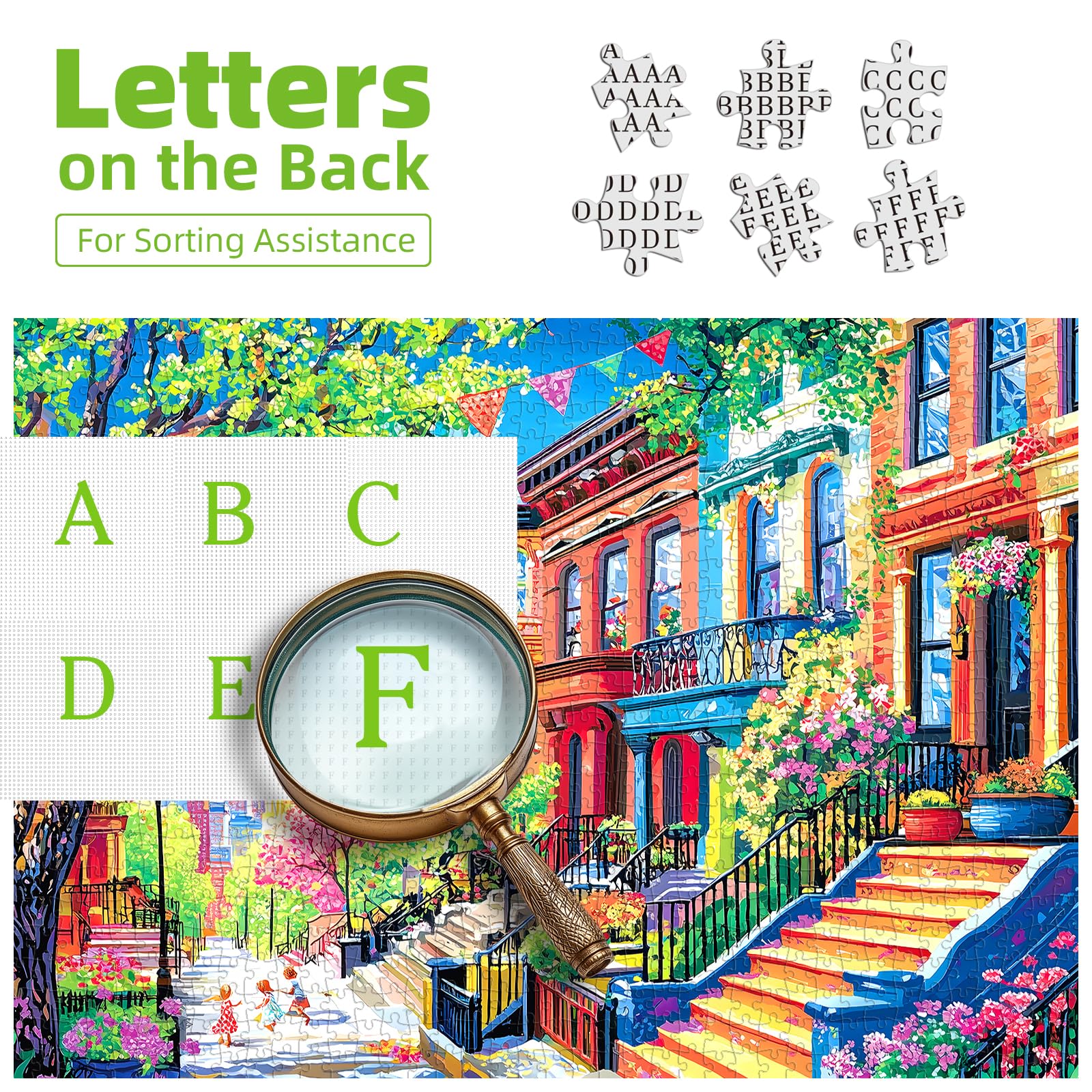 PuzzOne 500-piece puzzle back shows letters to guide assembly.