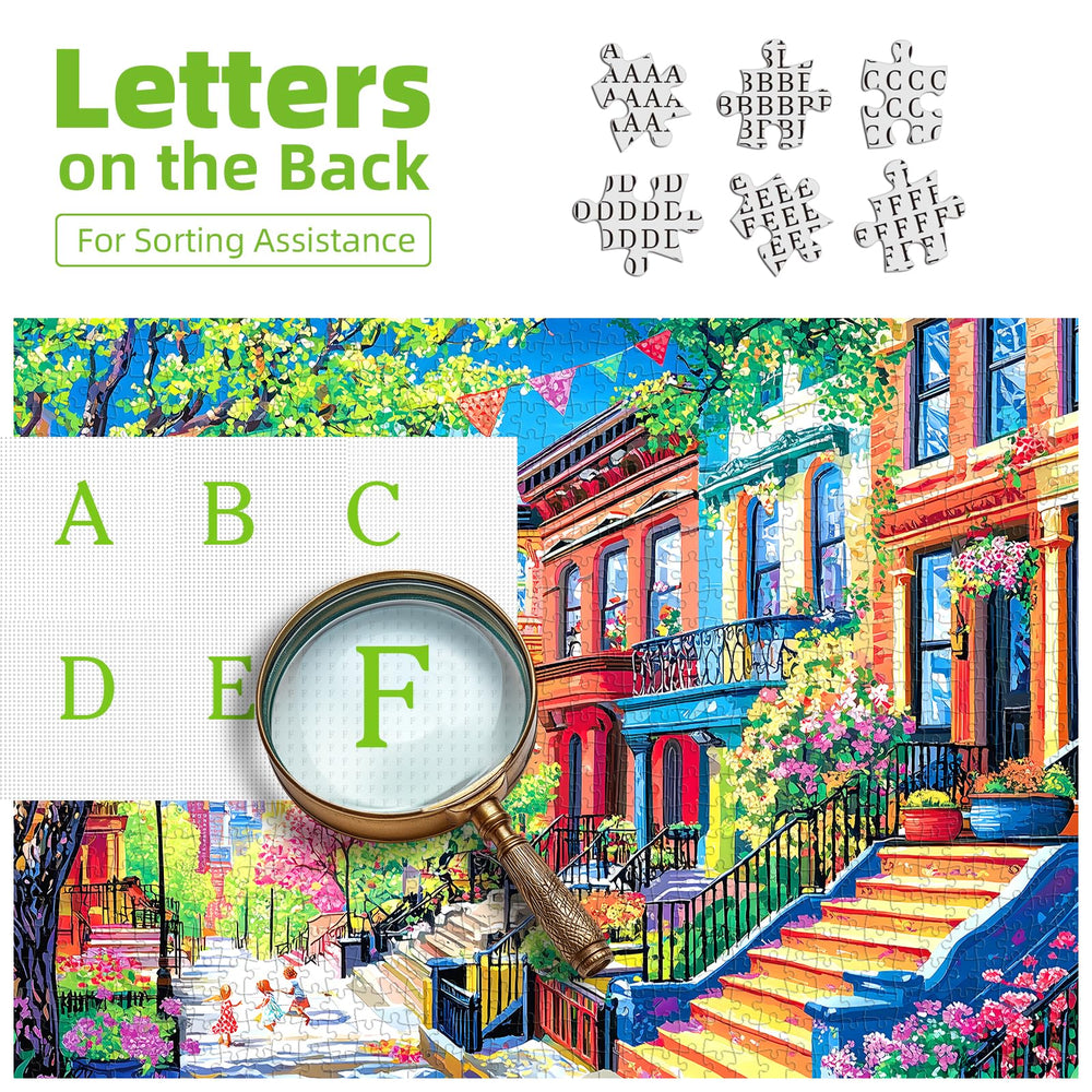 PuzzOne 500-piece puzzle back shows letters to guide assembly.