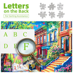 PuzzOne 500-piece puzzle back shows letters to guide assembly.