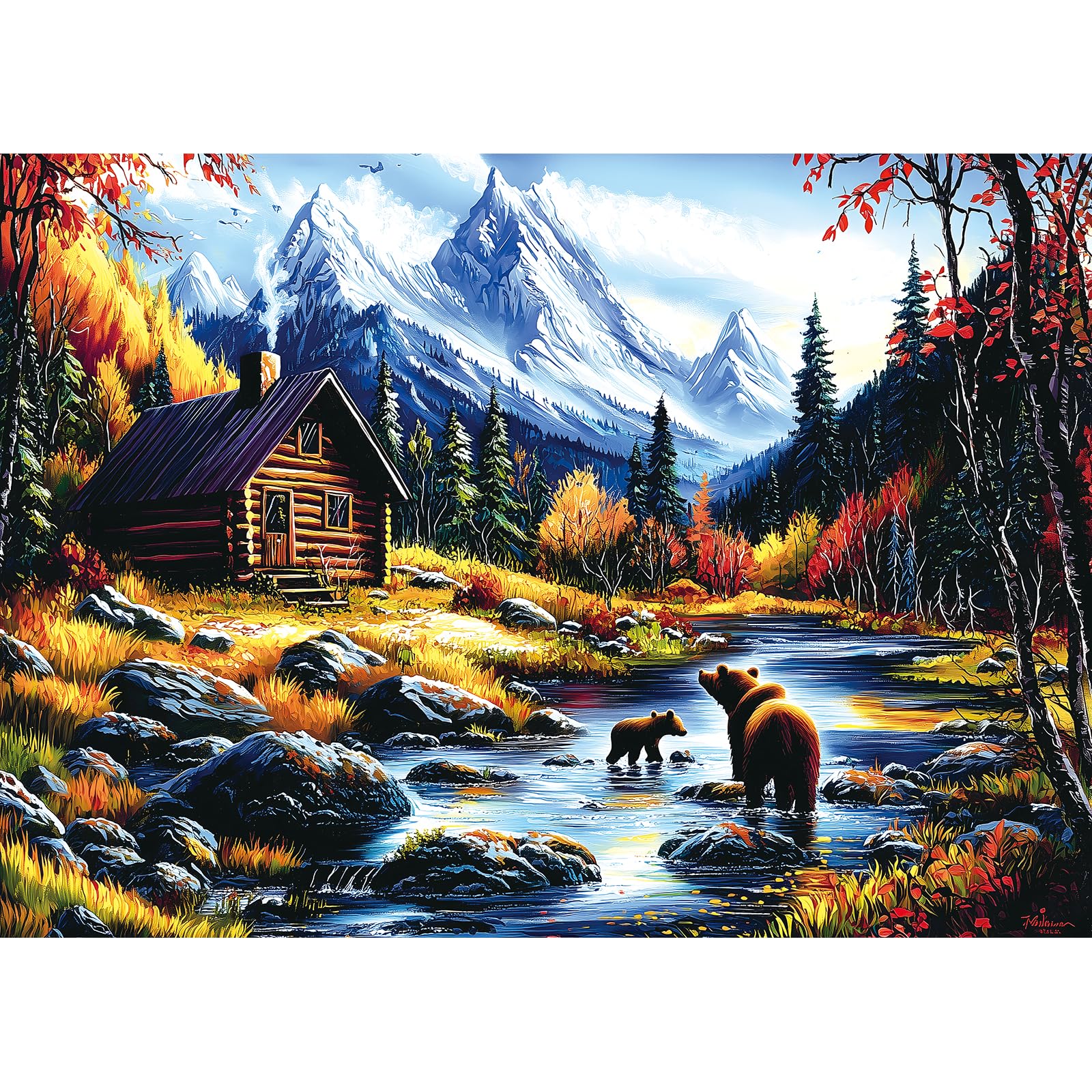 PuzzOne Mountain Escape puzzle box, 1000 pieces, durable, vibrant colors for engaging solving.