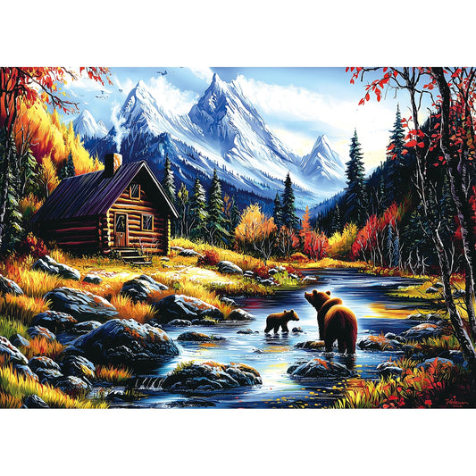 PuzzOne Mountain Escape puzzle box, 1000 pieces, durable, vibrant colors for engaging solving.