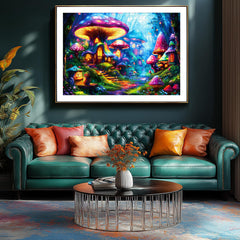 PuzzOne Mushroom Village completed art ready for framing and display.