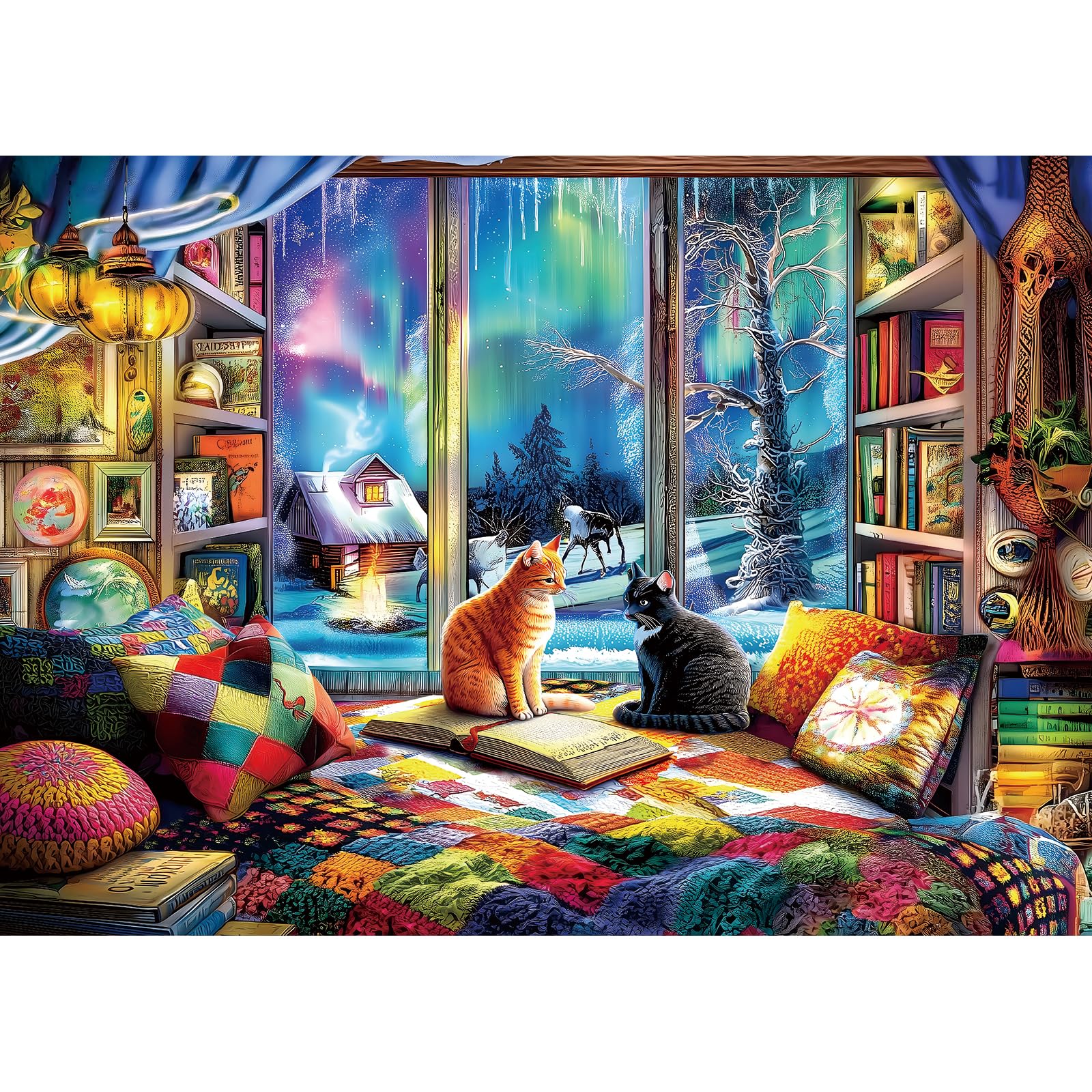 PuzzOne Northern Lights puzzle shows aurora borealis for a calming family night.