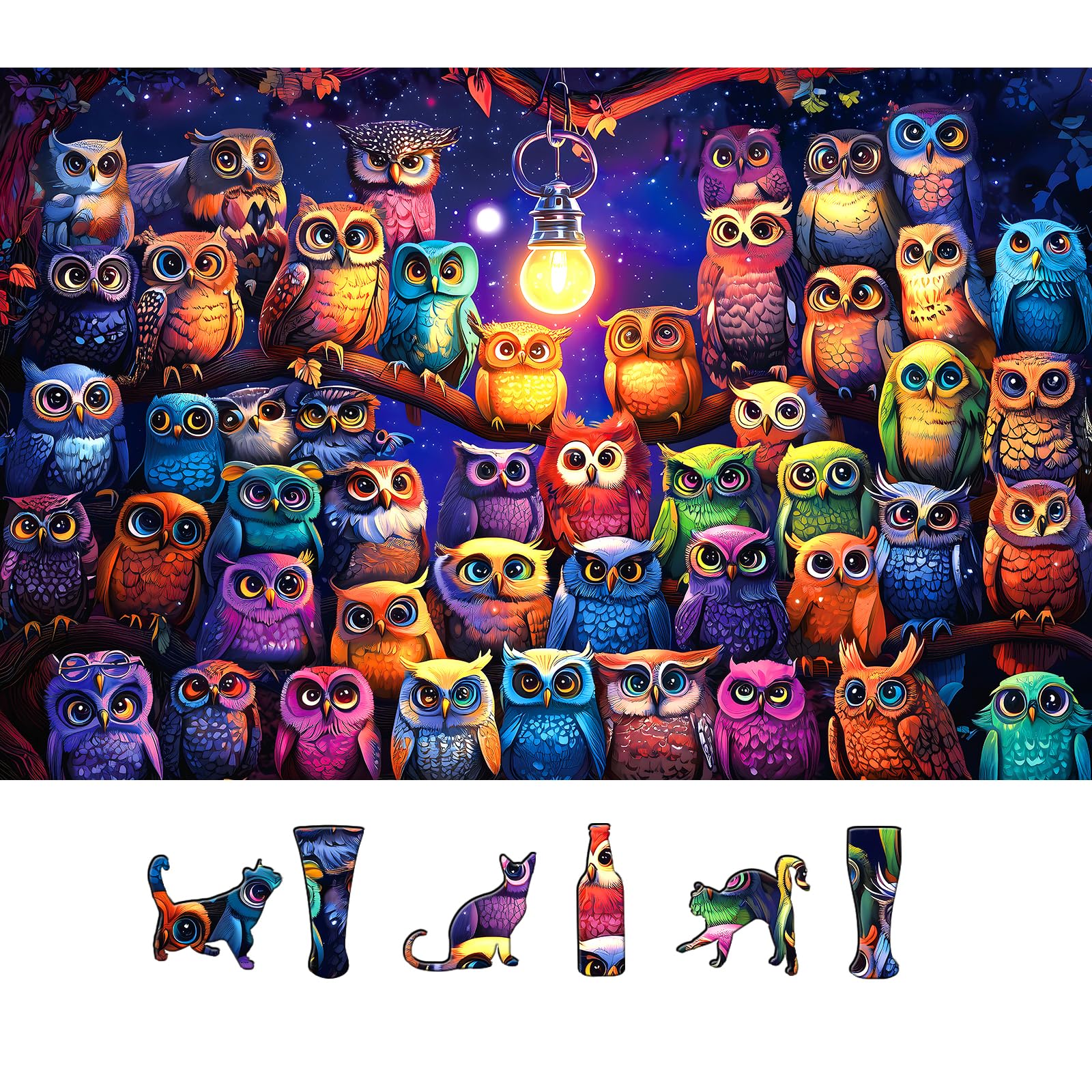 PuzzOne Owl Family 500-piece puzzle with vibrant owls for family game night.