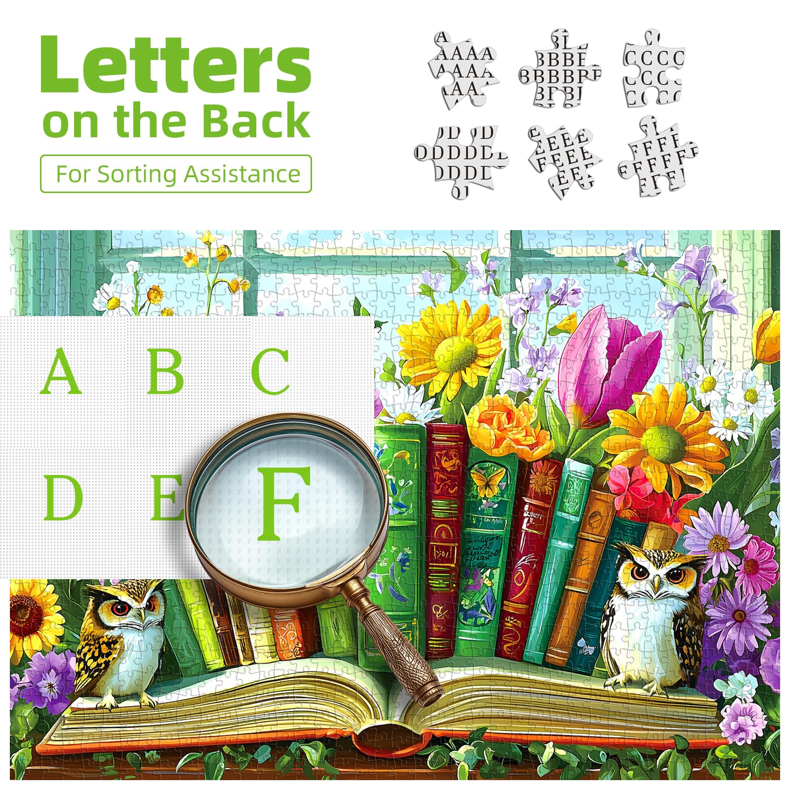 PuzzOne puzzle sorting with six sections A-F for efficient assembly.