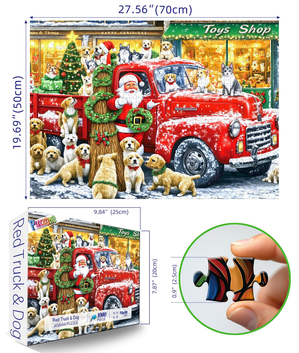 PuzzOne Santa truck winter scene ready to frame as holiday wall art.