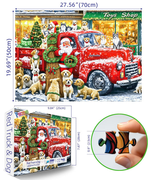 PuzzOne Santa truck winter scene ready to frame as holiday wall art.
