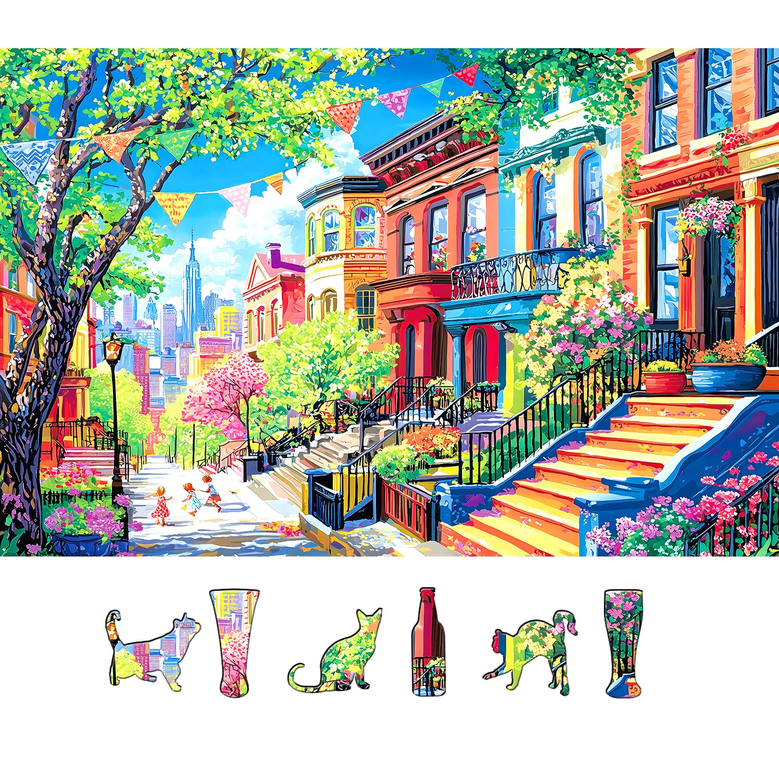 PuzzOne Spring Street puzzle view highlights vibrant cityscape for family puzzle night.