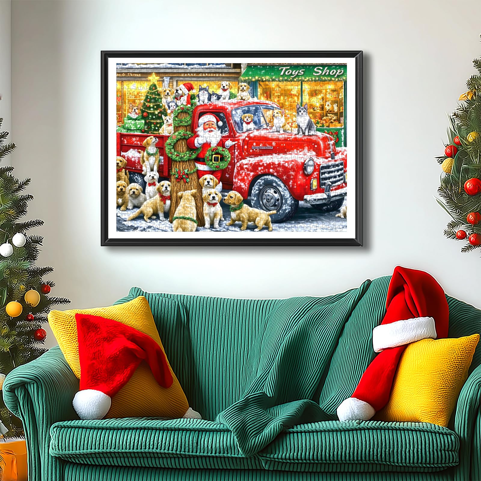 PuzzOne toy-shop storefront glow, creating festive room decor after completion.