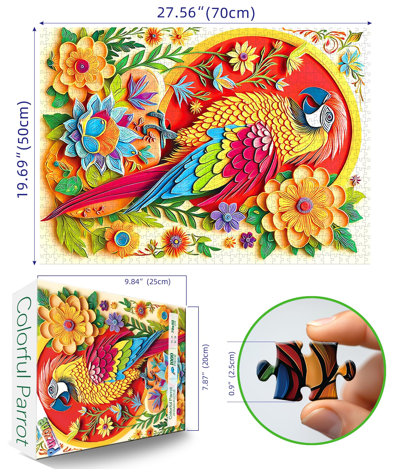 PuzzOne vibrant parrot feathers puzzle, precision-cut pieces for smooth assembly