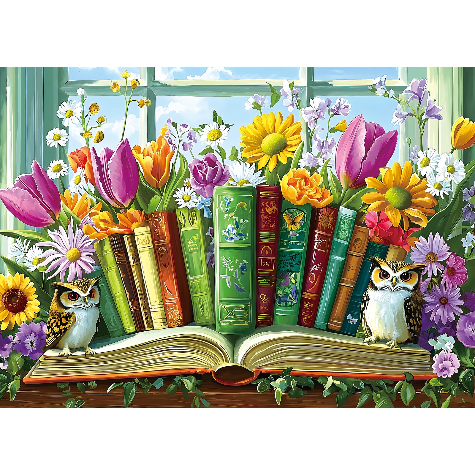 PuzzOne Wildflower Owl puzzle: a book portal scene inviting focus and calm.
