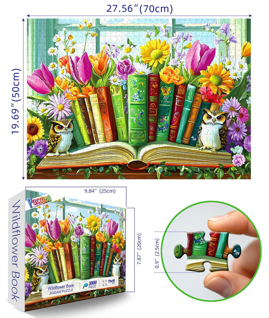 PuzzOne 1000-piece puzzle wall art showing frame-ready dimensions 27.5 x 19.7 in.
