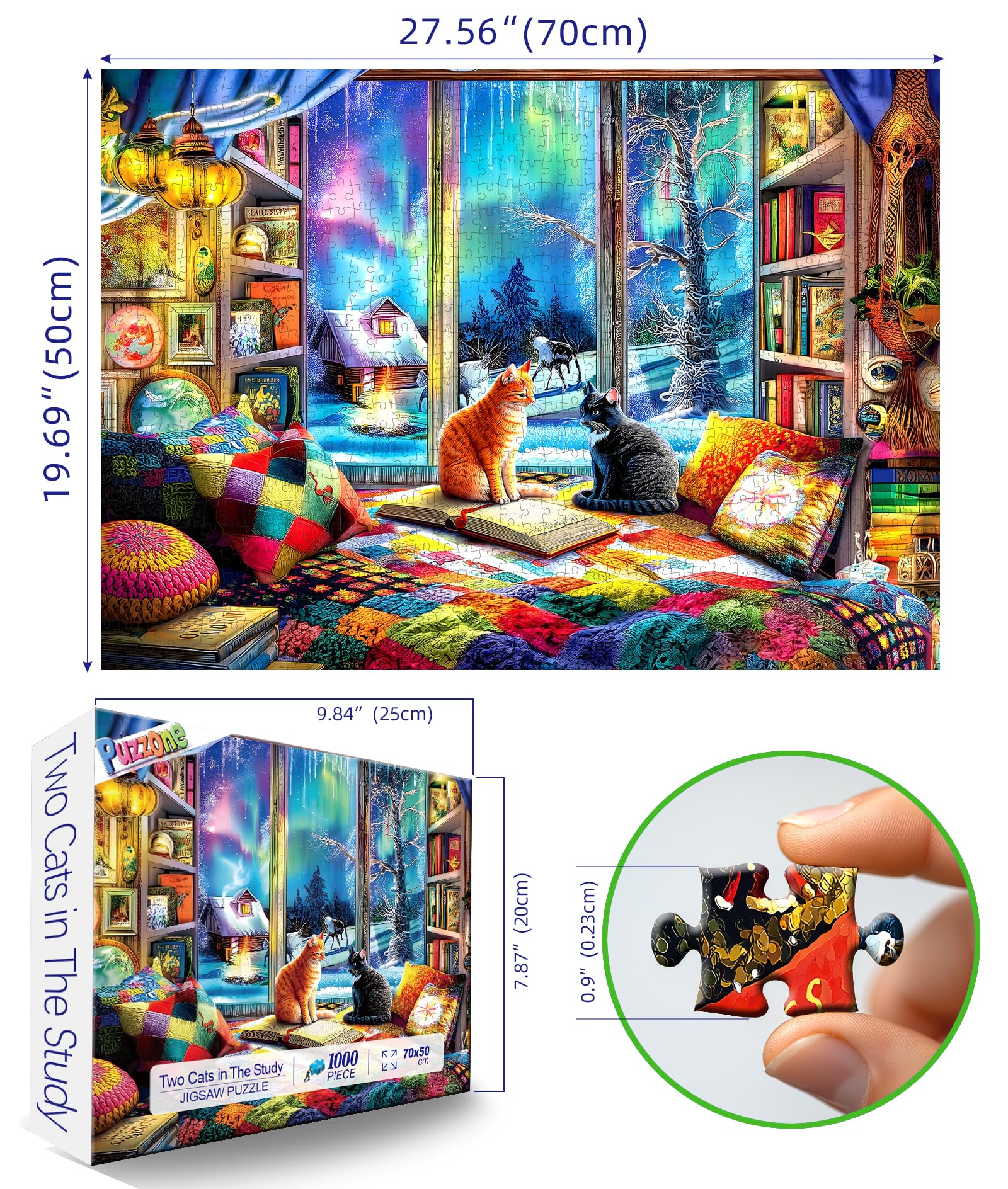 PuzzOne winter-scene puzzle captures snowy cabin lanterns for cozy evenings.