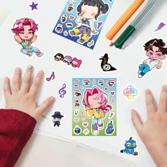 PWSTY sticker sheet for DIY cartoon faces enhances scrapbooks and party favors.