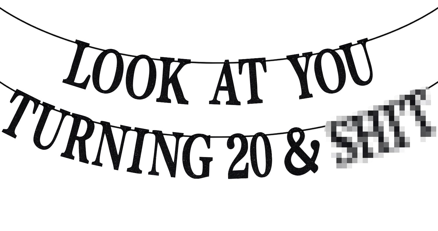 PYBHILK black glitter banner for turning 20 creates a festive focal point.