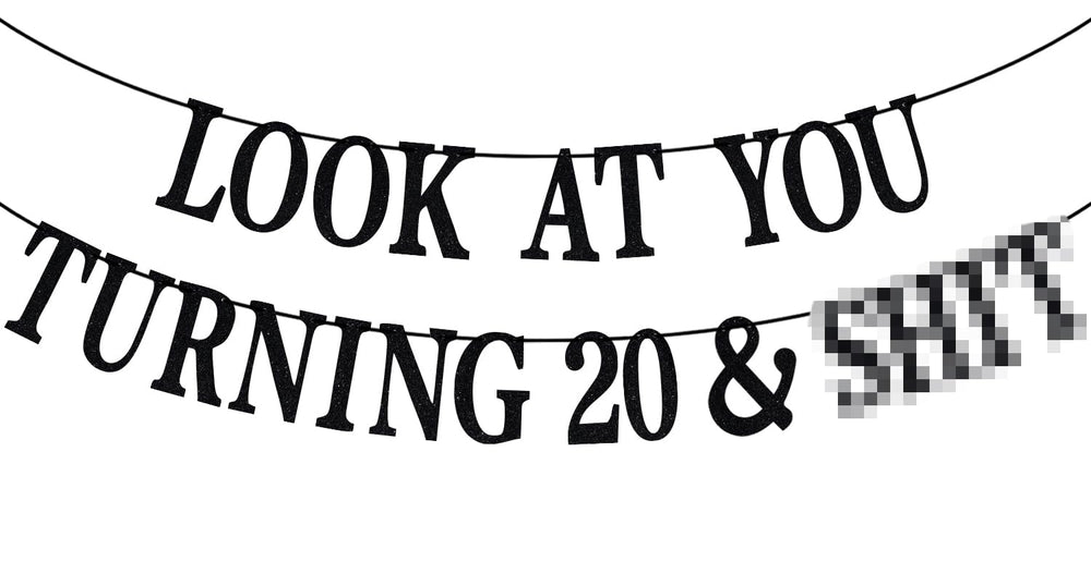 PYBHILK black glitter banner for turning 20 creates a festive focal point.