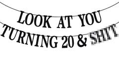 PYBHILK black glitter banner for turning 20 creates a festive focal point.