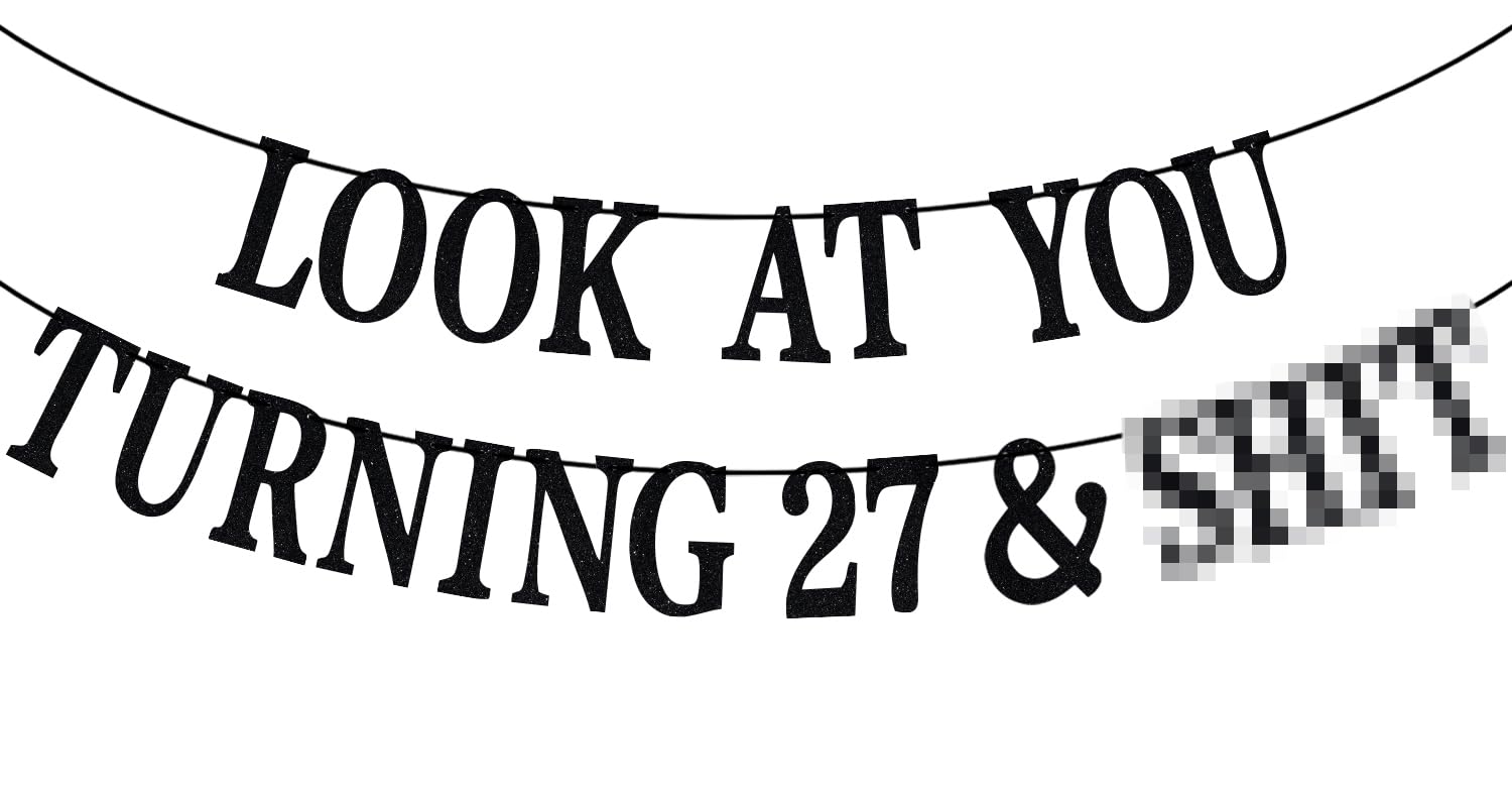 PYBHILK black glitter banner for turning 27 adds instant sparkle to parties.