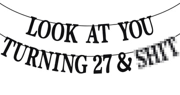 PYBHILK black glitter banner for turning 27 adds instant sparkle to parties.