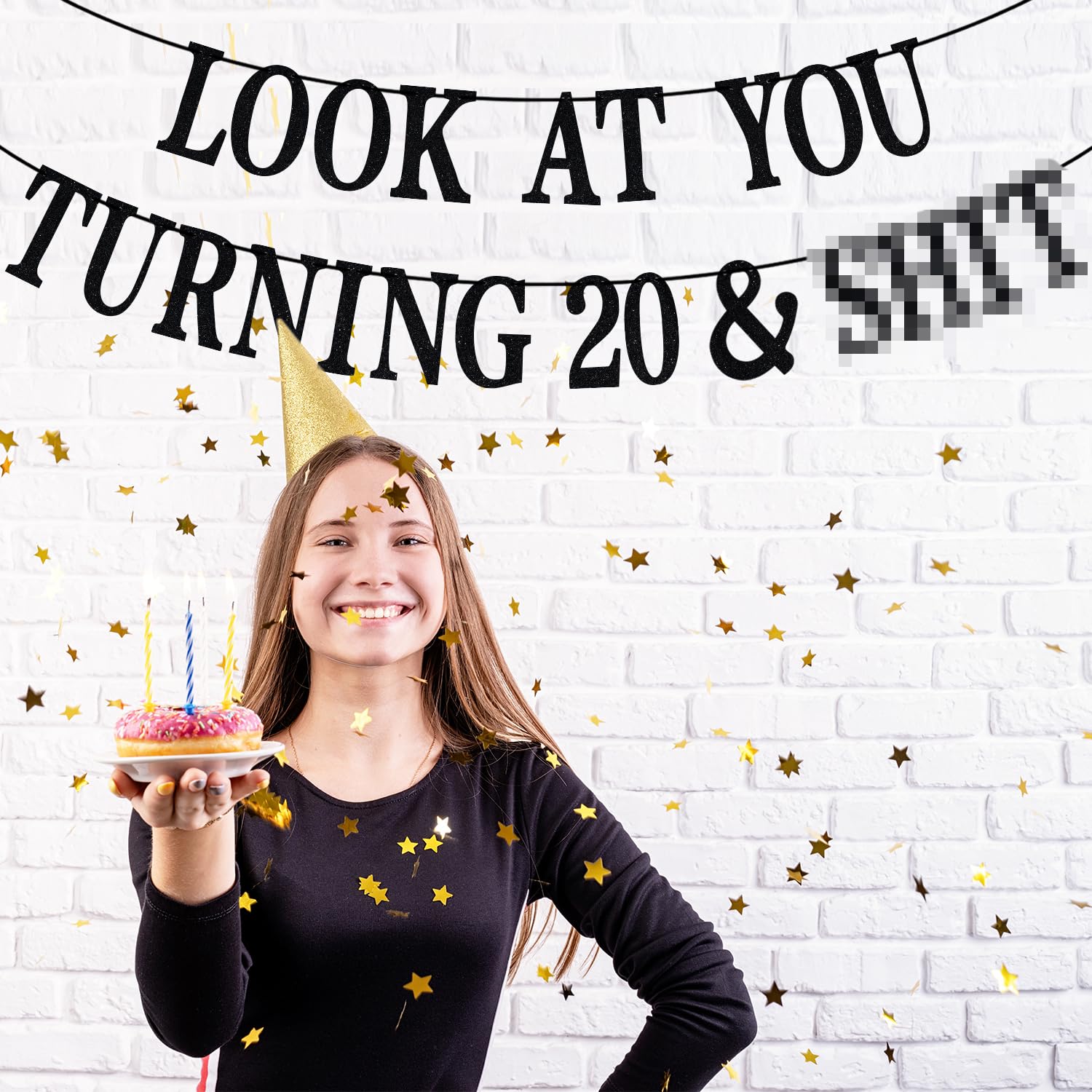 PYBHILK cheers to 20 years banner decor enhances photos.