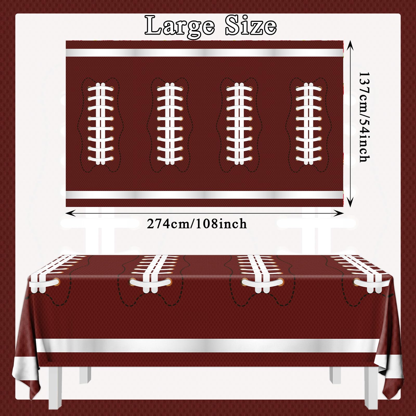 Pymurod tablecloth features football graphics to boost atmosphere on any dining surface.