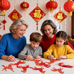 PYURTHITY Red-gold cards become hanging ornaments for windows or doors.