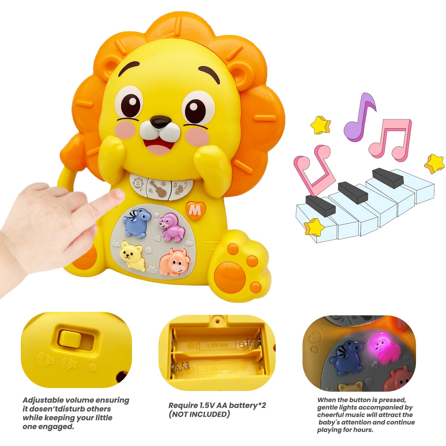 PYYCZA colorful buttons with sounds engage hearing and cause-and-effect learning.