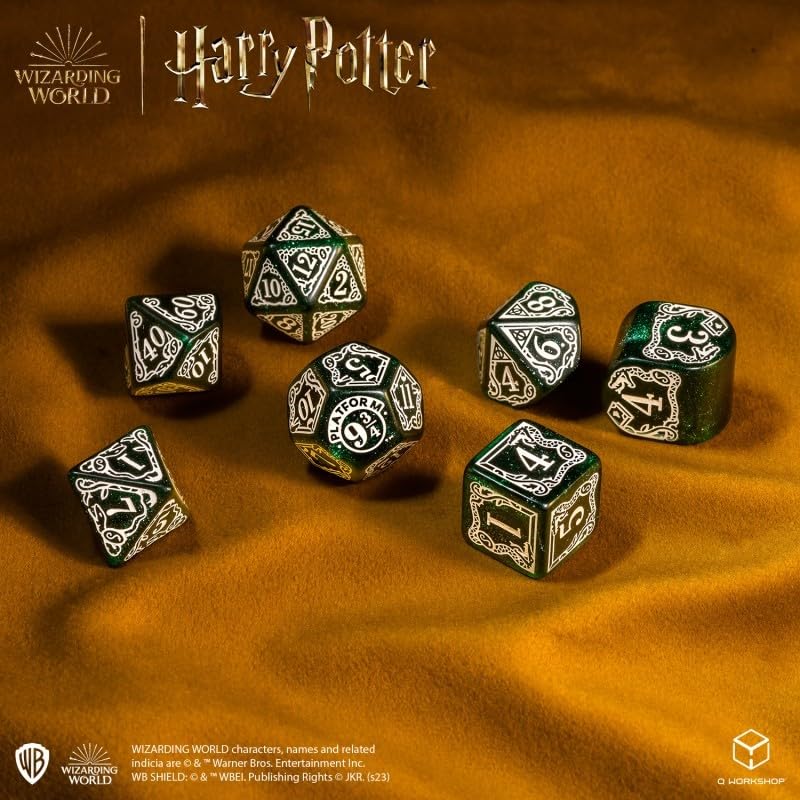 Q Workshop Gryffindor D8 dice feature shimmering burgundy base and ornate gold frames