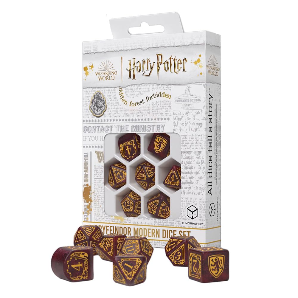 Q WORKSHOP Gryffindor modern dice in burgundy-red glitter for dramatic rolls.