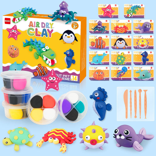 QANIY Air Dry Clay Kit with 14 tins shown for beginners and families