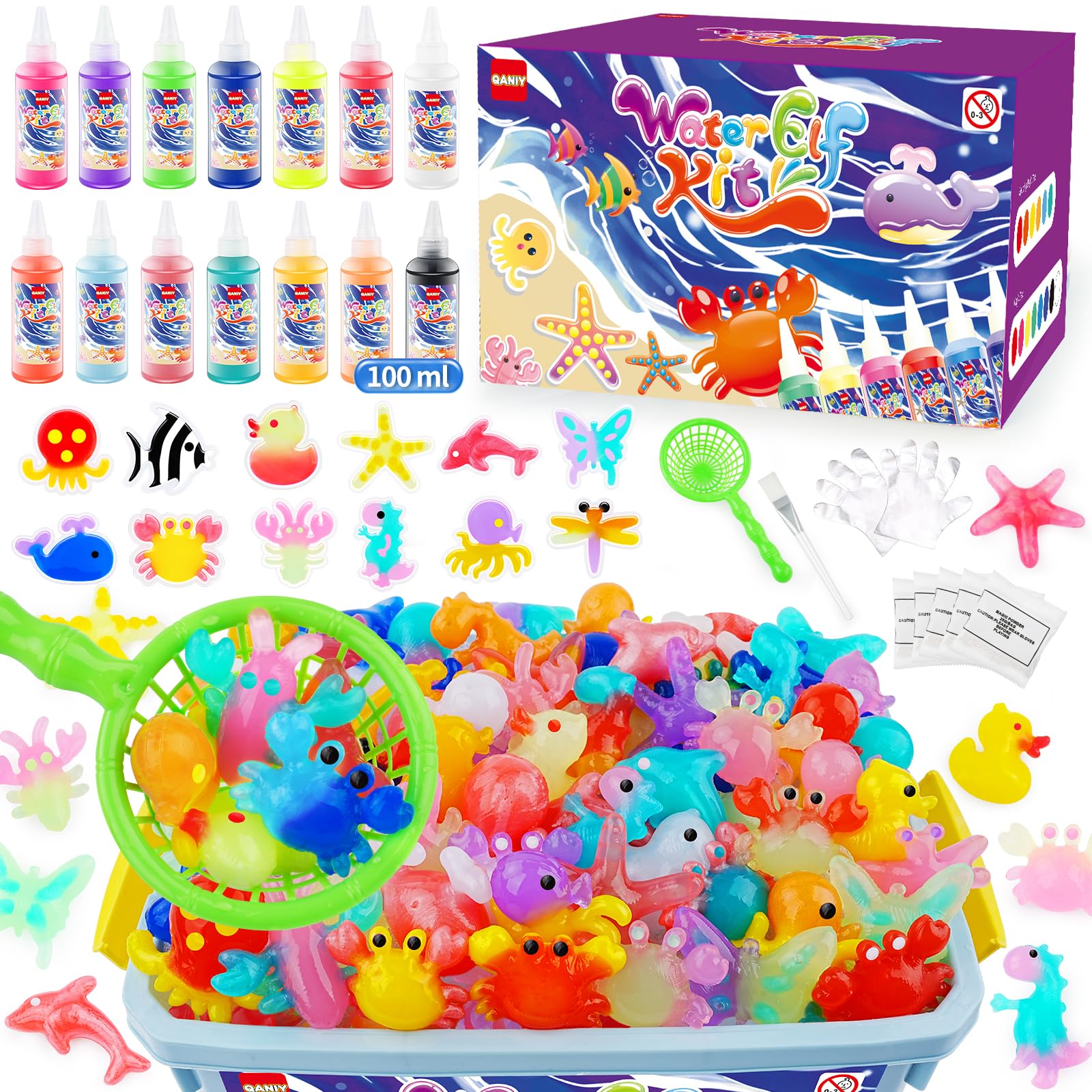 QANIY Magic Water Elf Kit: 12 molds for creative marine toy making