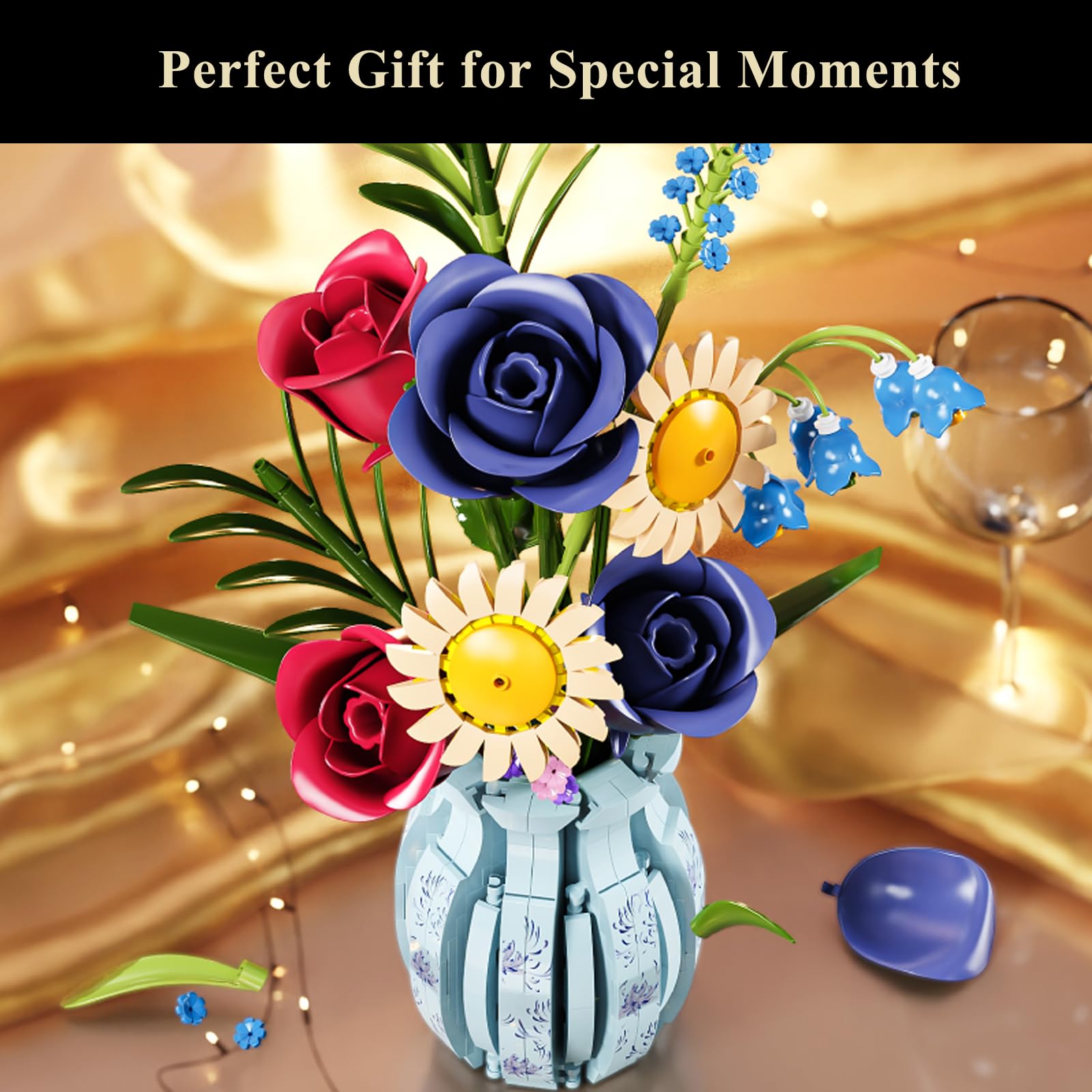 QARULUS blue rose building blocks for creative home gift
