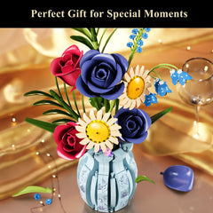 QARULUS blue rose building blocks for creative home gift